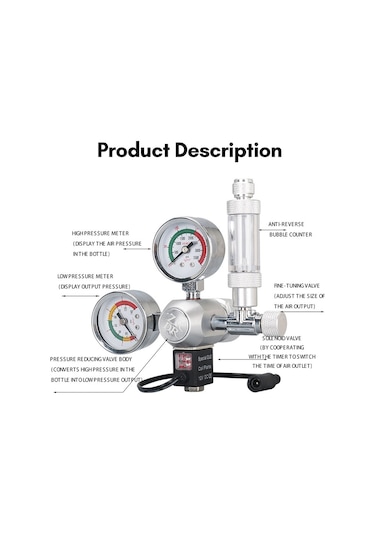 Akvaryum Co2 Regülatörü Su Geçirmez Karbon Dioksit Regülatörü Büyük Göstergeli Kabarcık Sayacı Solenoid W21.8 Arayüz Silindiri İçin