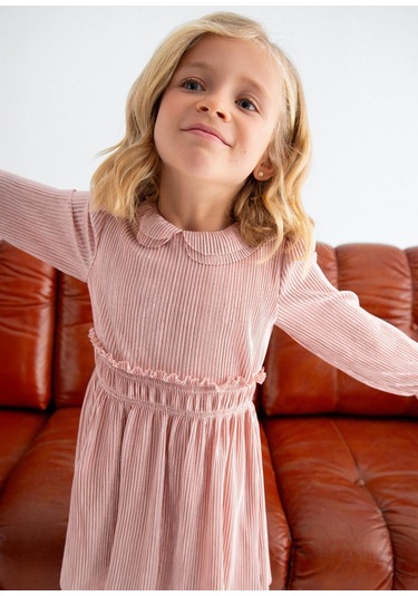Mayoral Abel&lula Kız Çocuk Uzun Kol Pileli Şık Elbise Pembe