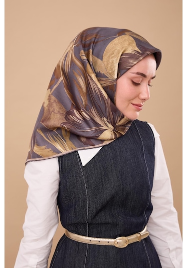 Silk Home Twill İpek Eşarp 11480-59 Çelik Mavi, Yeşil, Acı Kahve, Yeşil Kahve