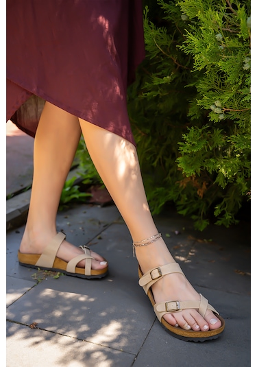 Kadın Mayarı Bej Model Ortopedik Parmak Arası Rahat Terlik Bej