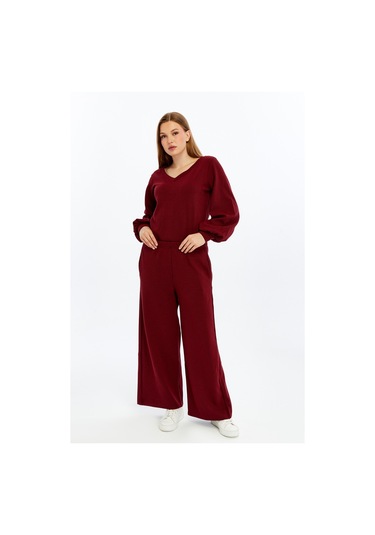 Defys Kadın Dokulu Pantolon Bordo