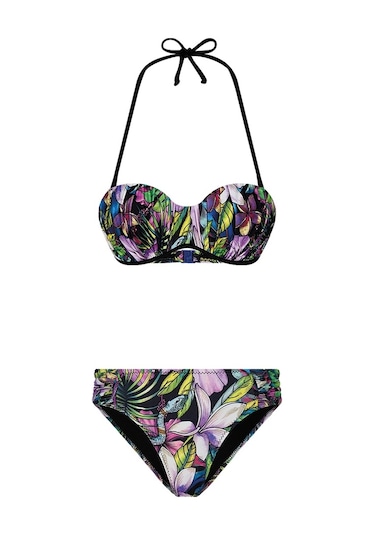 Bonesta Begnas Renkli Zambak Desenli Straplez Bikini Takımı