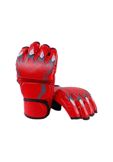 Moveevo Erkek Kadın Yarı Parmak Boks Eldiveni, Savaş Ve Sandık Egzersizi İçin, Dayanıklı Pu Deri, Eldiven Kaybını Engelliyor, Kırmızı Renk Kırmızı