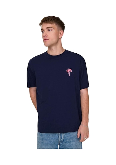 Only Erkek T-shirt 22029519 Onsmervyn Lıfe Rlx Summer Lacivert
