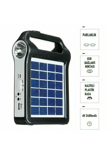 Güneş Enerjili Solar Taşınabilir Powerbank Usb Şarj Kamp Feneri Siyah