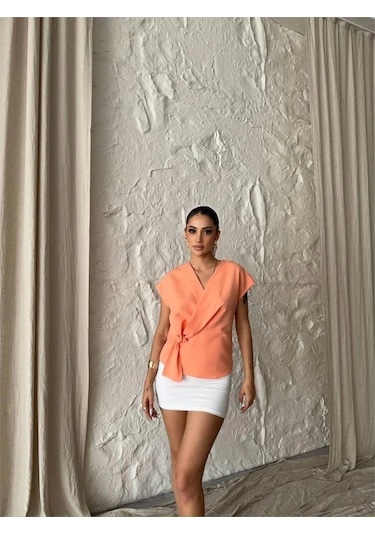 Yandan Bağlama Detaylı Kolsuz Bluz - Somon SOMON
