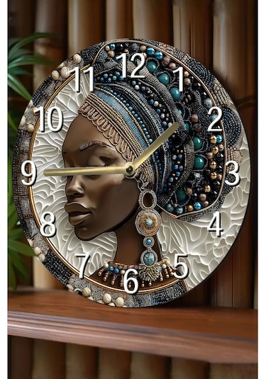 Afrikalı Kadın Portreli Çift Katmanlı Mdf Saat 33 Cm Sanatsal Duvar Dekoru Sdw358 Renkli