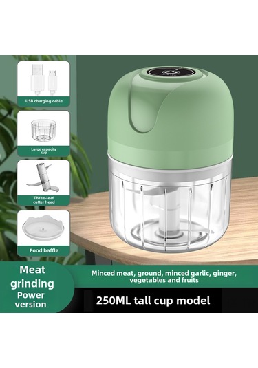 Aubyhe Mini Elektrikli Sarımsak Dilimleyici 250ml Yeşil - Kablosuz Mutfak Aleti, Hızlı Ve Verimli Sarımsak İşleme Siyah