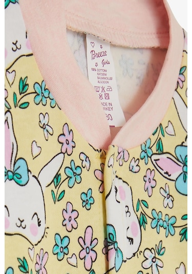 Breeze Kız Bebek Pijama Takımı Çiçek Desenli Tavşancık Baskılı 4 Ay-1 Yaş, Sarı-sarı Sarı