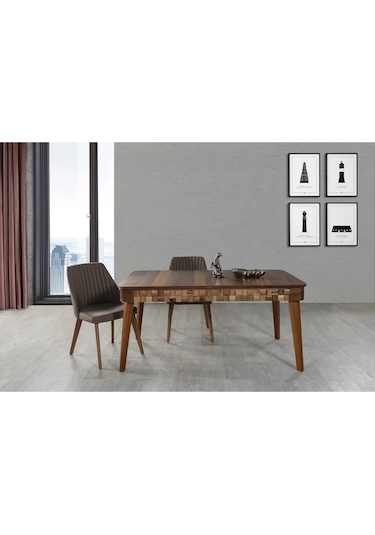 Amazon Yemek Odası Takımı Yemek Masası + 4 Adet Sandalye Kahverengi