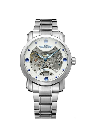 Kazanan 005 İş Adamı Mekanik Saat Zaman Gösterimi Moda Günlük Paslanmaz Çelik Deri Kayış Bilezik 3atm Su Geçirmez Kendinden Sarmalı Erkek Kol Saati Çok Renkli