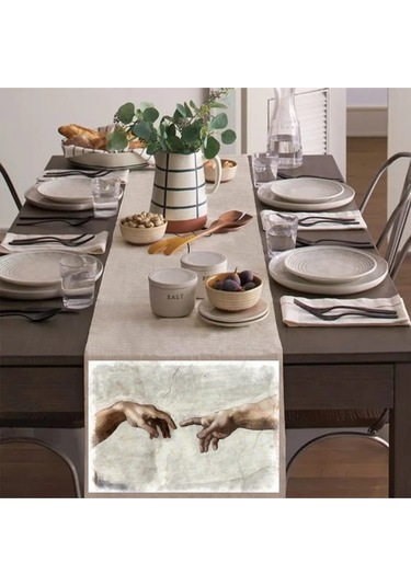 Kavuşamayan Eller Runner, Runer, Masa Örtüsü, Sofranıza Zarafet Katın Runner, Masa Örtüsü Krem