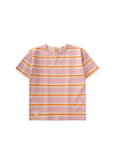 Cigit Çizgili Kız T-shırt 2-10 Yaş Pembe Turuncu Çizgili Pembe Turunc U Çizgili