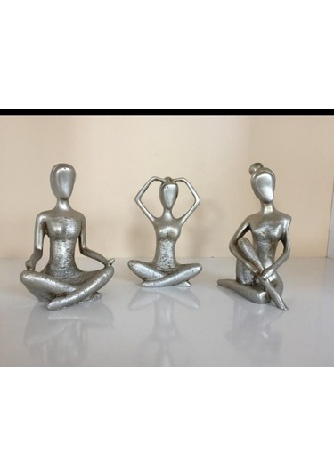 Yoga Yapan Kadın 3 Lü Set Küçük Dekoratif Hediyelik Obje Gri