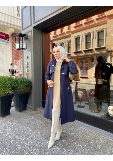 Ara Boy Önü Düğmeli İthal Kaşe Kaban / M0111 - Lacivert Lacivert