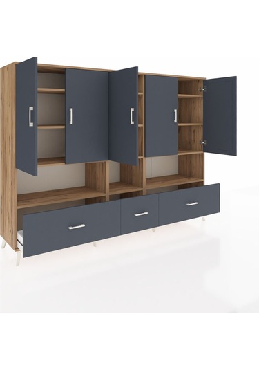 Hyperion Dolap 12 Raflı 3 Çekmeceli 5 Kapaklı 220x44x163 Çam-antr Çam-antrasit