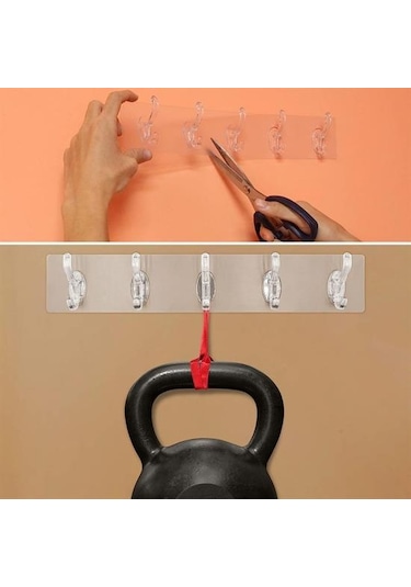 5&apos Li Güçlü Yapışkanlı Şeffaf Duvar Askısı Banyo Mutfak Düzen Ahşap - Siyah