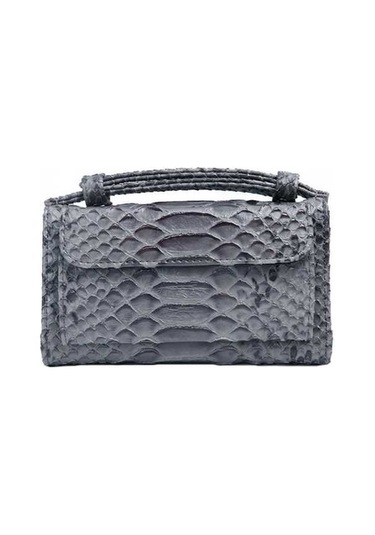 Wondernest Bayanlar Yılan Doku Baskı Debriyaj Çanta Zincirli Uzun Kolay Kullanım Crossbody Çanta Gri Gri