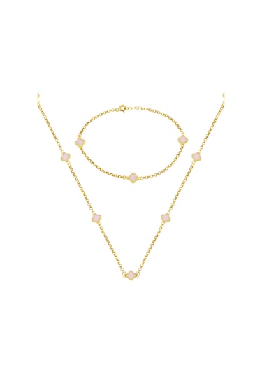 Bilezikci Pembe Yoncalı 14 Ayar Kolye Bileklikli Altın Set