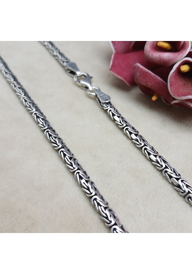 925 Ayar Gümüş Yassı Balık Sırtı Kral Zincir Kolye 4 Mm