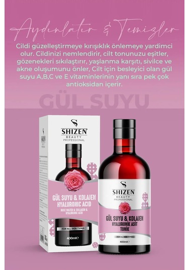 Shizen Beauty Professional Gül Suyu & Kolajen Hyaluronik Asit Tonik 400 ML