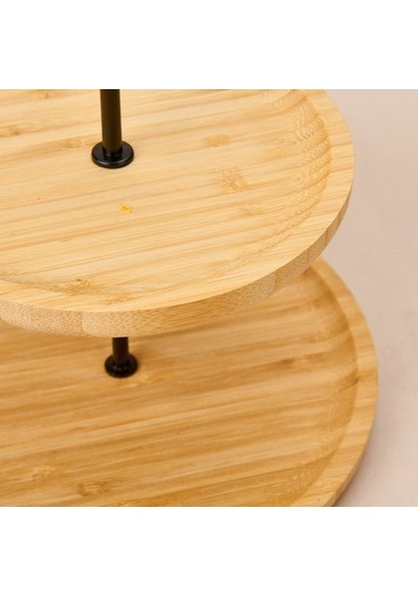 Excellent Houseware 2 Katlı Bambu Servis Tabağı - Açık Kahverengi - 21 Cm