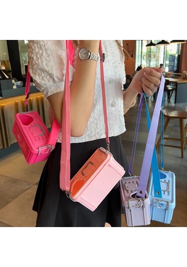 Elmpaly İphone 15 Pro Max Bright Pink Çapraz Taşımalı Depolama Telefon Kılıfı