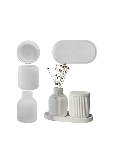 Silikon Saksı Kalıpları, 4 Parça Alçı Vazo Silikon Kalıp