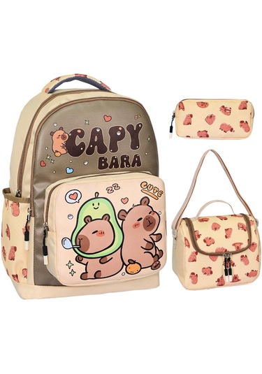 Capybara Bej İlkokul 3 Lü Set Baskılı, Beslenmeli Ve Kaleml