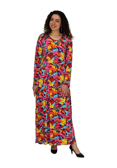 Kadın Uzun Kol Likralı Viskon Elbise Bgl-st04673 Kırmızı