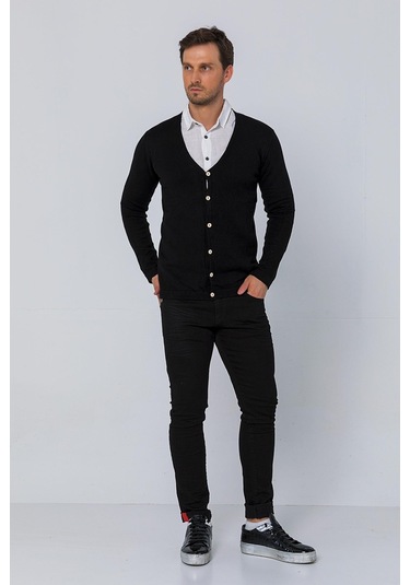 Erkek Regular Fit Düğmeli V Yaka Hırka 001