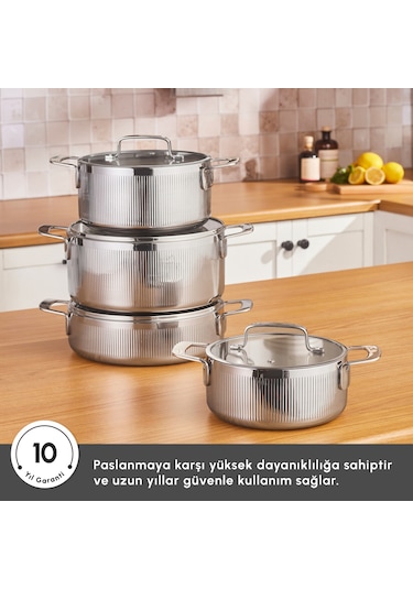 Karaca Power Steel 316+ 3ply Apollo İndüksiyon Tabanlı 8 Parça Çelik Tencere Seti Gümüş