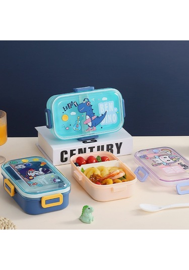Yeiuyi7 Karikatür Desen İki Bölme Çocuklar İçin Isıtılabilir Öğle Yemeği Kutusu 700ml Açık Mavi