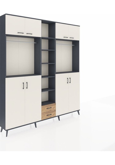 Arges Dolap 14 Raflı 2 Çekmeceli 2 Askılı 220x30x243 Antrasit-aytaşı/çam Aytası/atlas Çam