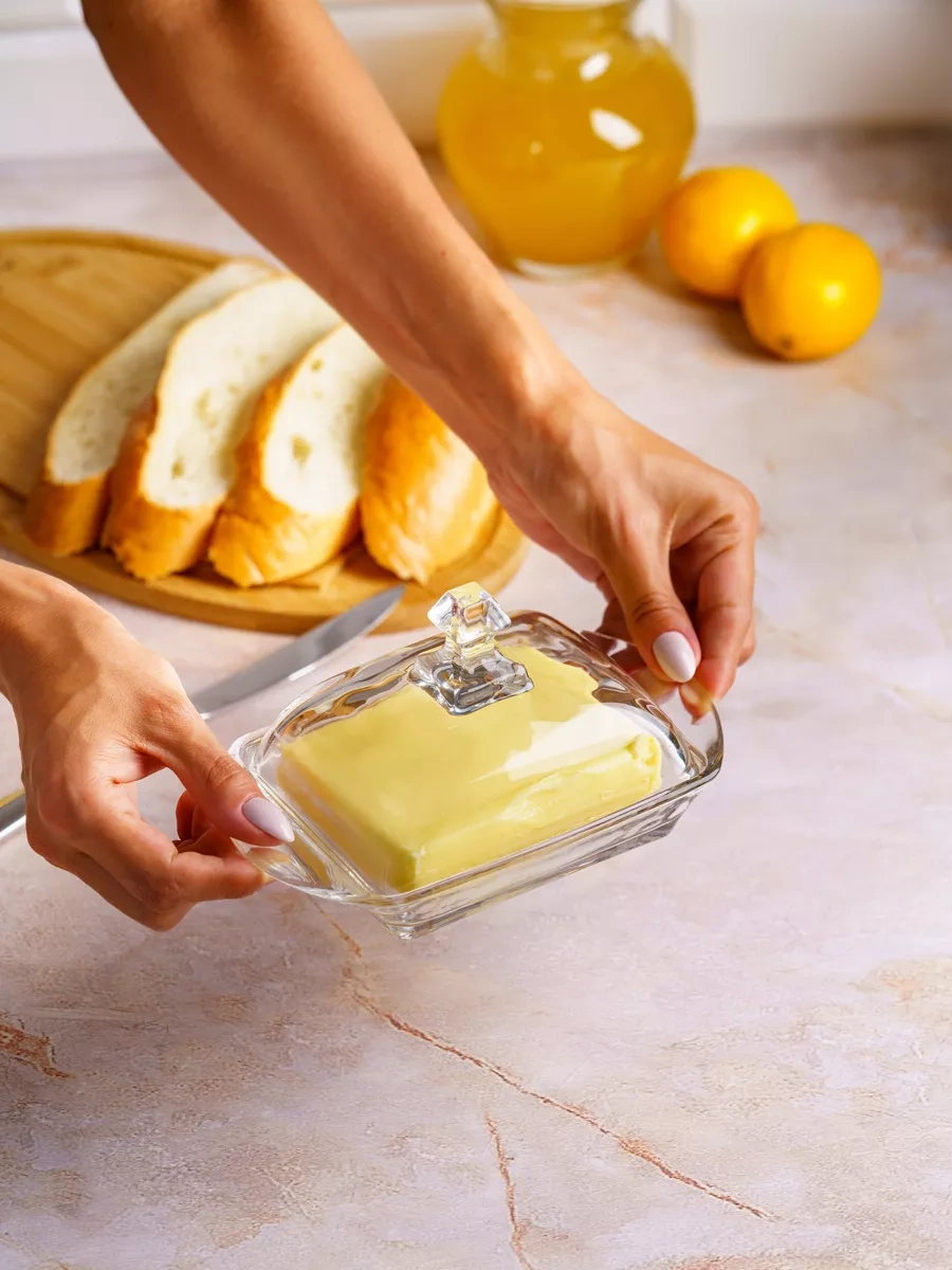 Homehoud Tereyağı İçin Cam Kase, Krem Peynir Kabı Kapaklı 165080990 Beyaz