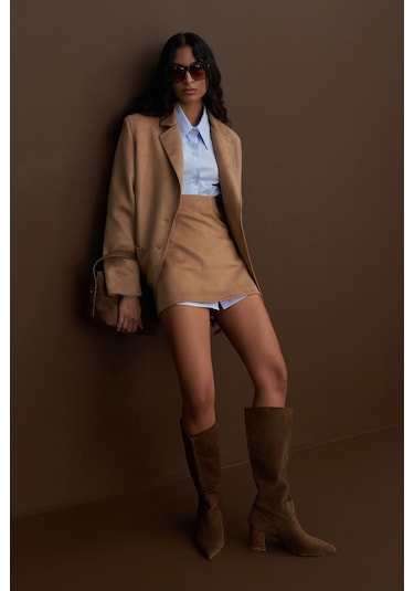 Süet Mini Etek Vizon