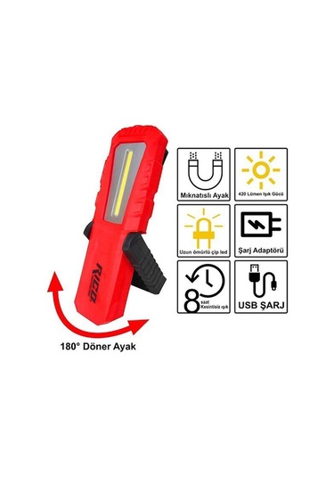 Rico Şarjlı El Feneri Ledli 420Lm Kırmızı