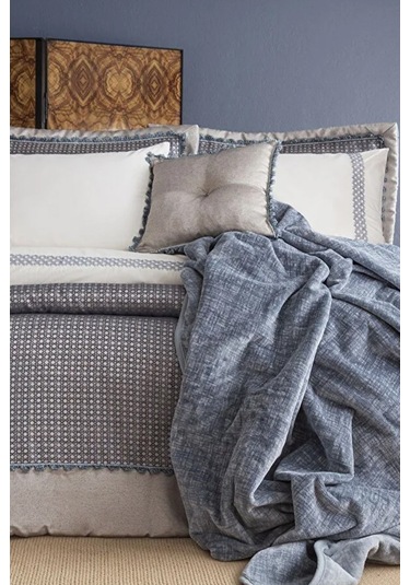 Apricitas Home Safran İndigo %100 Pamuk Nevresim Takımı, Battaniye Ve Yatak Örtüsü Seti