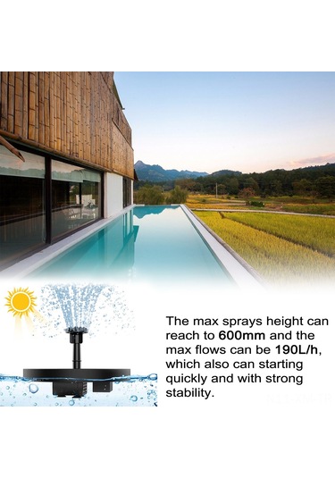 Ximistore9 Güneş Enerjili 1.0w 190l/h Suları Yükselten, 6 Farklı Nozzle İçeren, Bahçe/havuz İçin Uçan Manzaralı Fonten