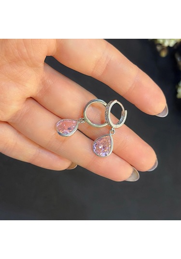Stela Pembe Kuvars Damla Gümüş Küpe