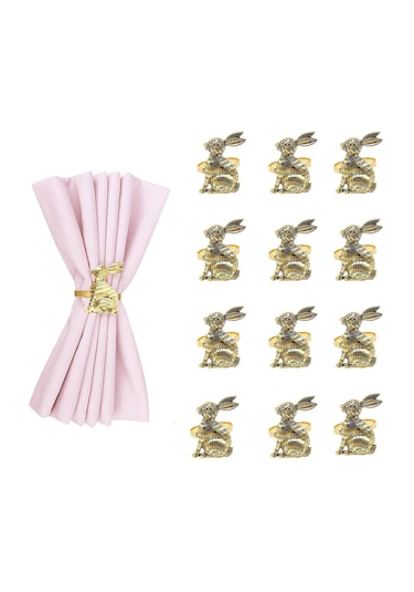 Homyl Tavşan Desenli Paskalya Peçete Halkaları Şükran Altın Altın