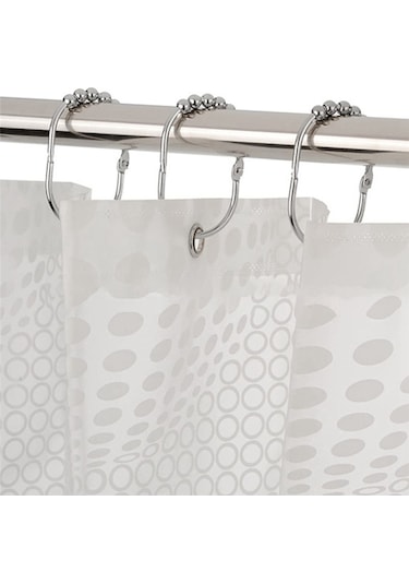 24 Adet Krom Kaplamalı Duş Perdesi Kancası Halkası, Banyo Duş Perdesi Kancası Duş Barı İçin Uygundur Gümüş