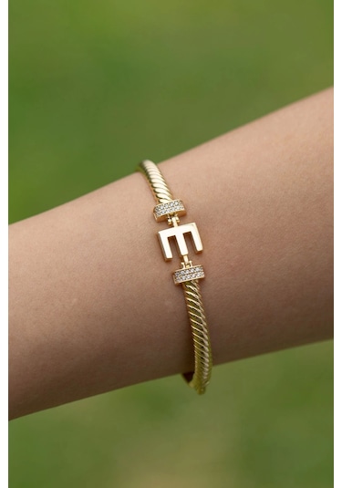 Çgk Çiğdem Gürel Kuyumculuk 14 Ayar E Harfi Kelepçe Altın Bileklik Çok Renkli