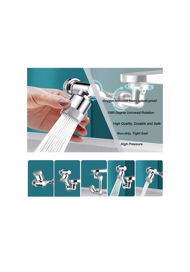 Dofolink Gümüş Renkli 3x360 Döner Kran Uzatıcı, Ev Ve Mutfakta Kullanıma Uygun, Şişme Su Modu, Dayanıklı Çelik + Abs Malzeme Gümüş