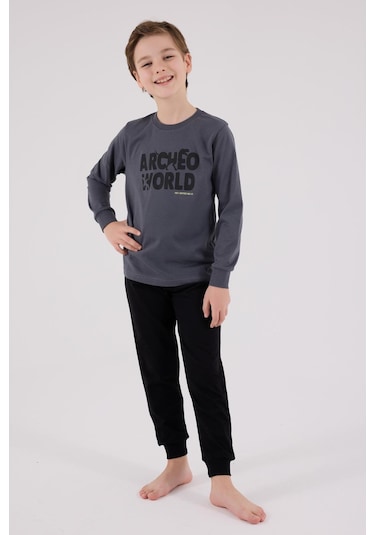Rolypoly Erkek Çocuk Uzun Kol Pijama Takım Gri-1749 Gri