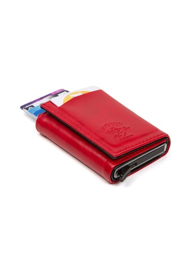Tuldar Erkek Rfıd Otomatik Çekim Koruyucu Mekanizmalı Kağıt Para Bölmeli Hediyelik Kartlık Cüzdan Tul601 - Kırmızı