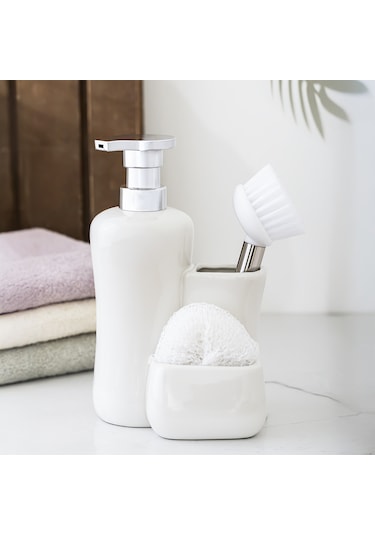 Porsima 277743 Beyaz Sıvı Sabunluk Fırçalı Süngerlikli 550 Ml