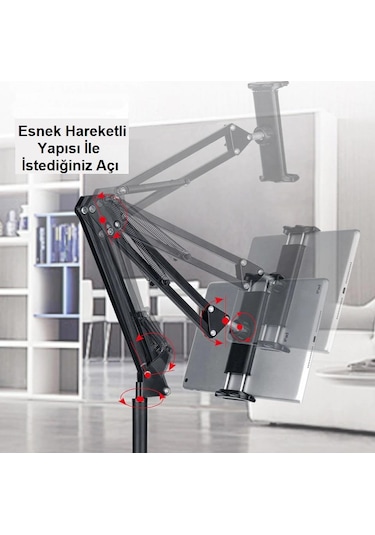 UpWay Tablet Telefon Zemin Standı 175cm Universal 360 Derece Hare