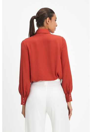 Kadın Pile Detaylı Klasik Gömlek - Taş Düğmeli, Yeşil