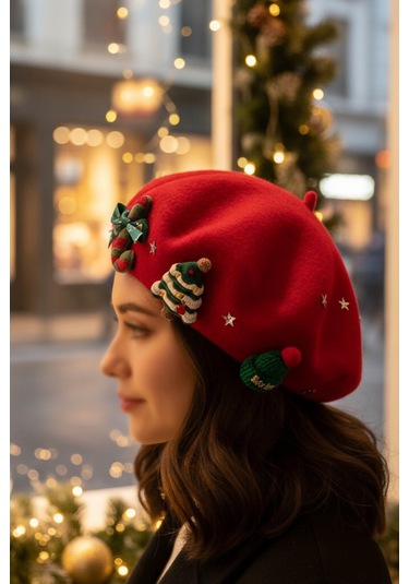 Kırmızı Yılbaşı Temalı Bere Çok Renkli